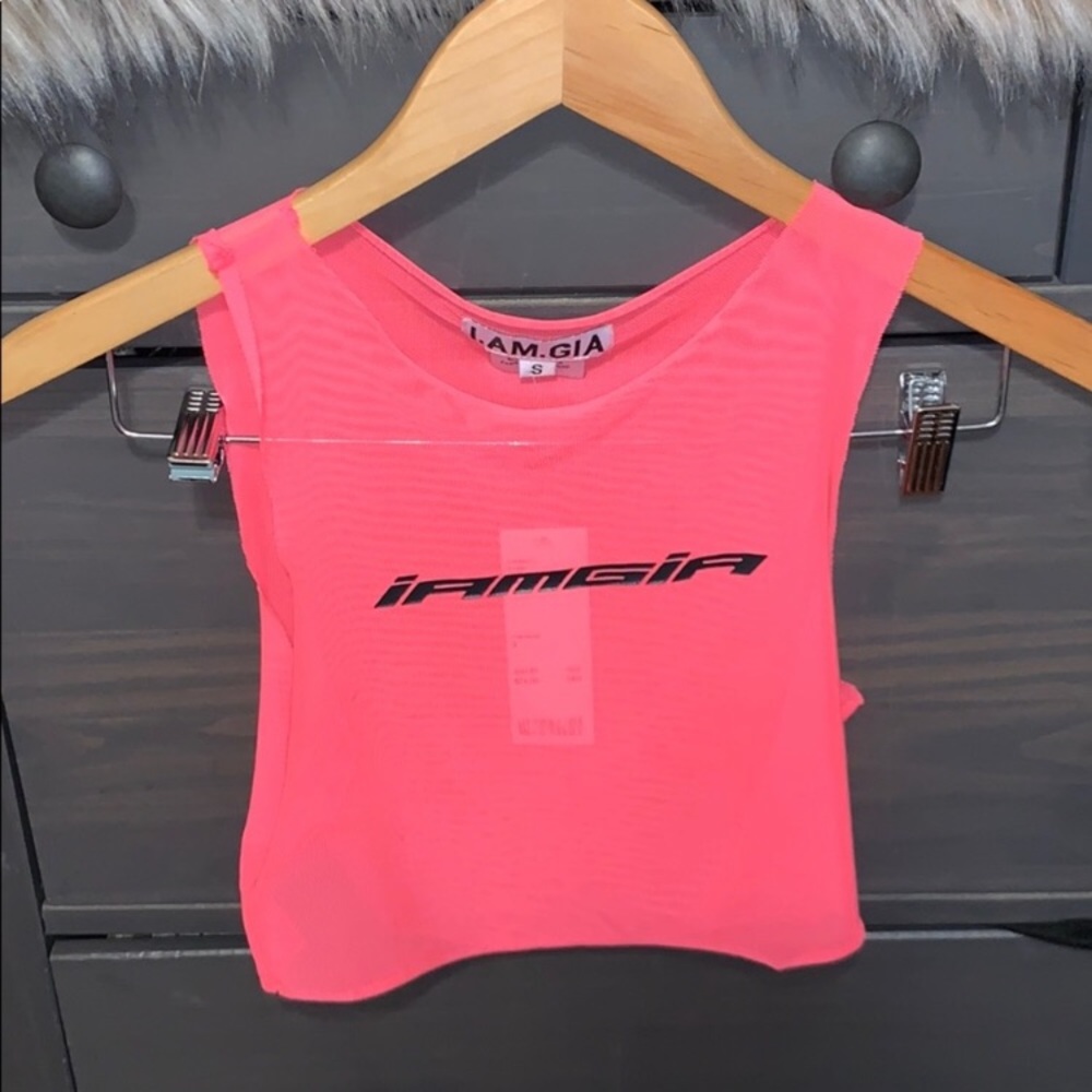 Hot pink mesh crop top